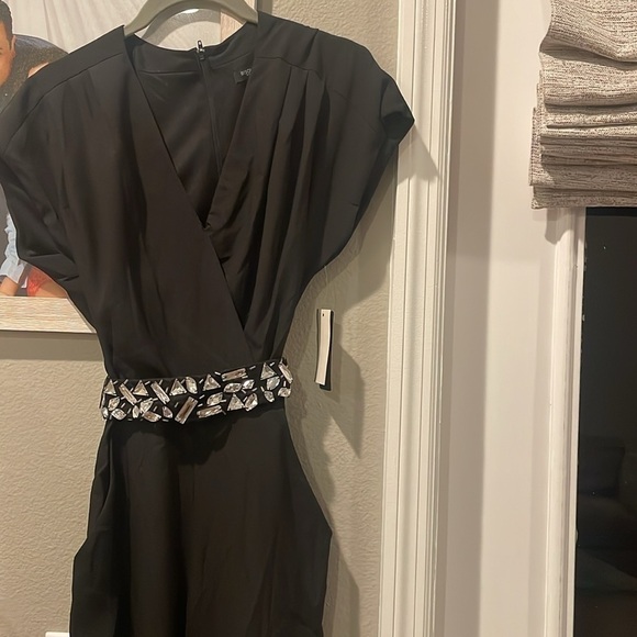 NWT BISOU BISOU Womens Black Wide Leg Jumpsuit Size 4 w Faux Gemstone Belt - Picture 2 of 11